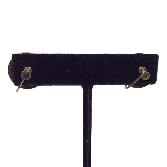 Vintage Antiqued Silverplate Southwestern Screw Back Earrings With Onyx Bead - Picture 5 of 5